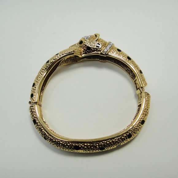 A&S Leopard Enamel Rhinestone Bangle Bracelet Jaguar - Picture 7 of 13